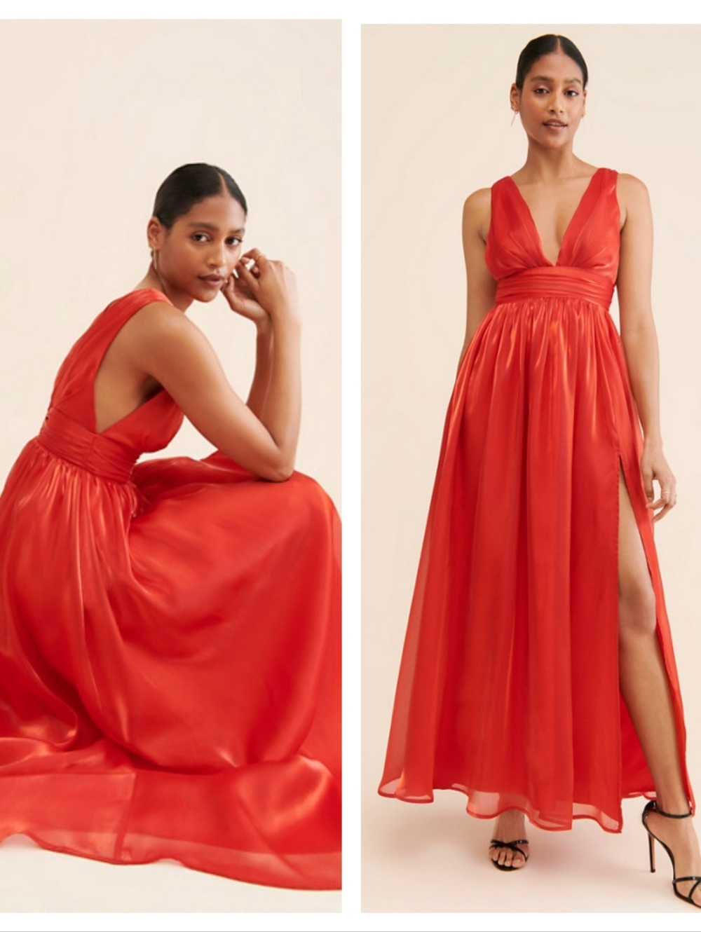 Anthropologie If By Sea Metallic Red Maxi Gown Small